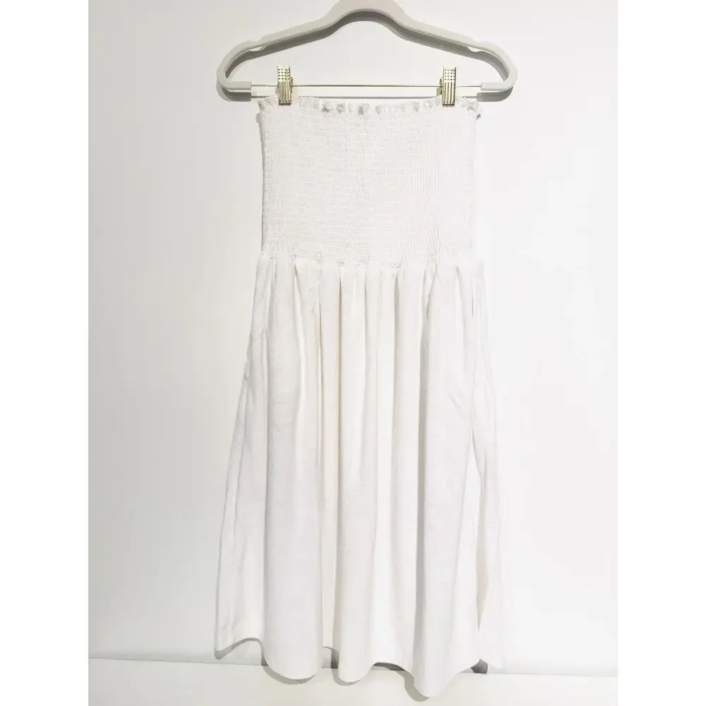 Beach Riot Lilee Strapless Smocked Swim Cover-Up Mini Dress in White - Large